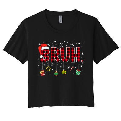 Bruh Funny Christmas Red Plaid Teens Xmas Pajamas Women's Crop Top Tee