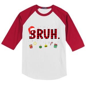 Bruh Funny Christmas Red Plaid Teens Xmas Pajamas Kids Colorblock Raglan Jersey