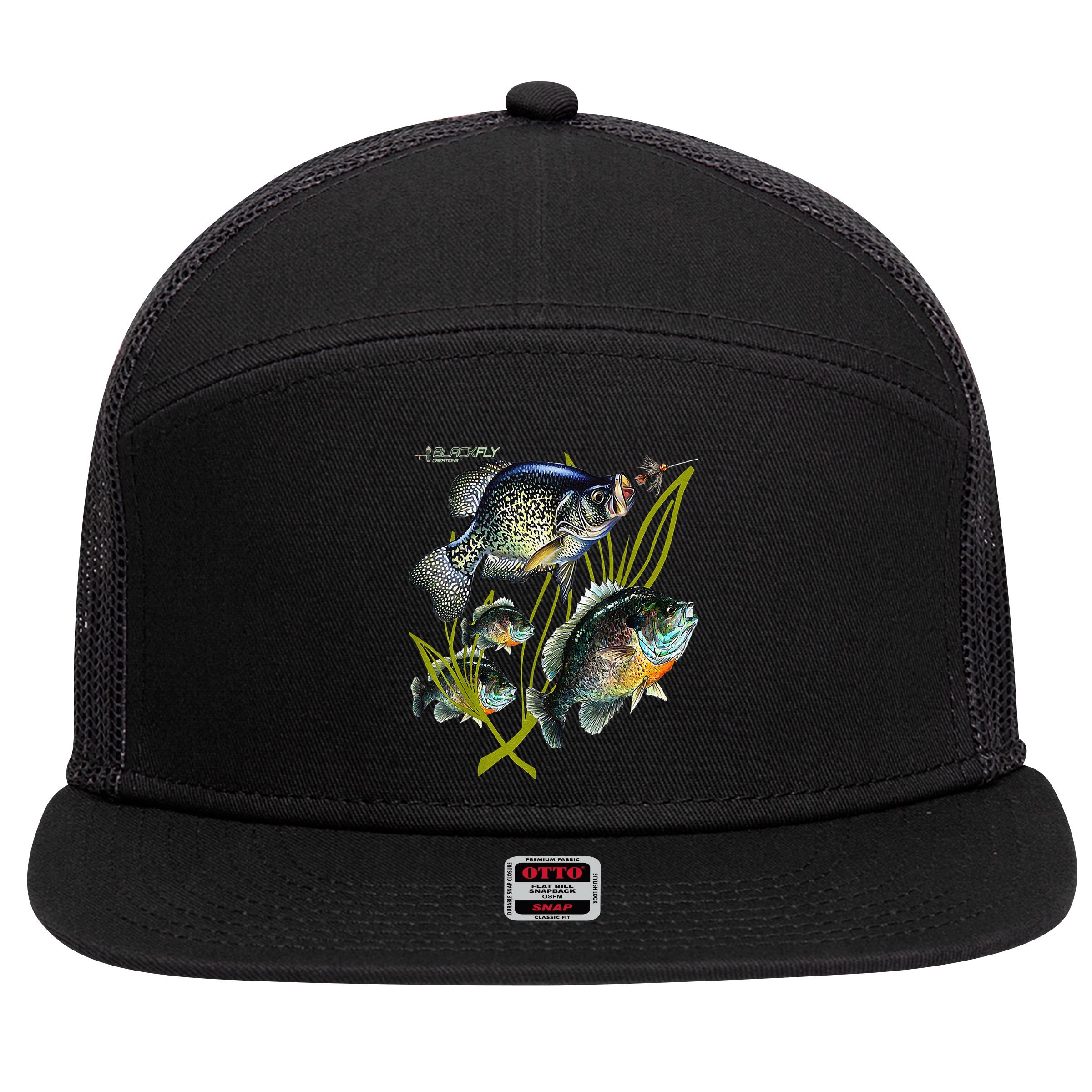 Black Fly Crappie Bluegill Fishing Panfish Flies Jig 7 Panel Mesh Trucker Snapback Hat