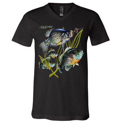 Black Fly Crappie Bluegill Fishing Panfish Flies Jig V-Neck T-Shirt