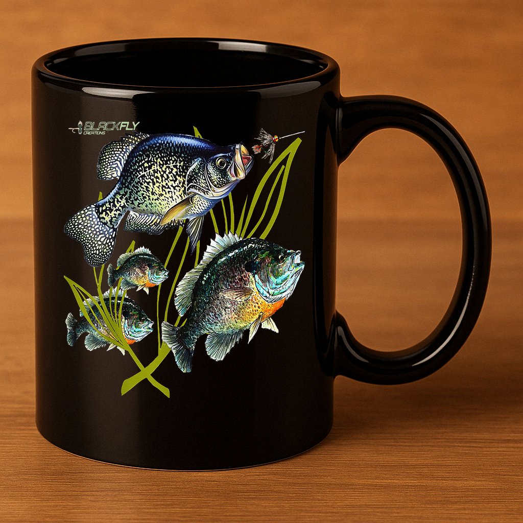 Black Fly Crappie Bluegill Fishing Panfish Flies Jig 11oz C Handle Ceramic Mug