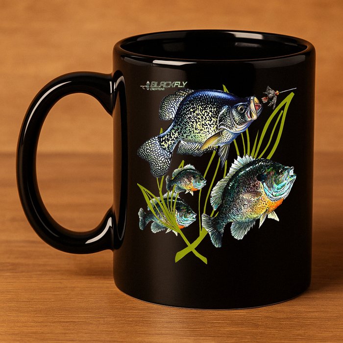 Black Fly Crappie Bluegill Fishing Panfish Flies Jig 11oz C Handle Ceramic Mug