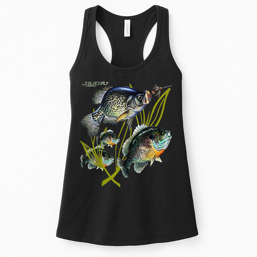 Black Fly Crappie Bluegill Fishing Panfish Flies Jig Womens Tank Top