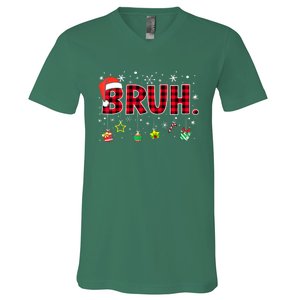 Bruh Funny Christmas Red Plaid Xmas Pajamas Gift V-Neck T-Shirt