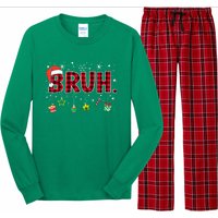 Bruh Funny Christmas Red Plaid Xmas Pajamas Gift Long Sleeve Pajama Set