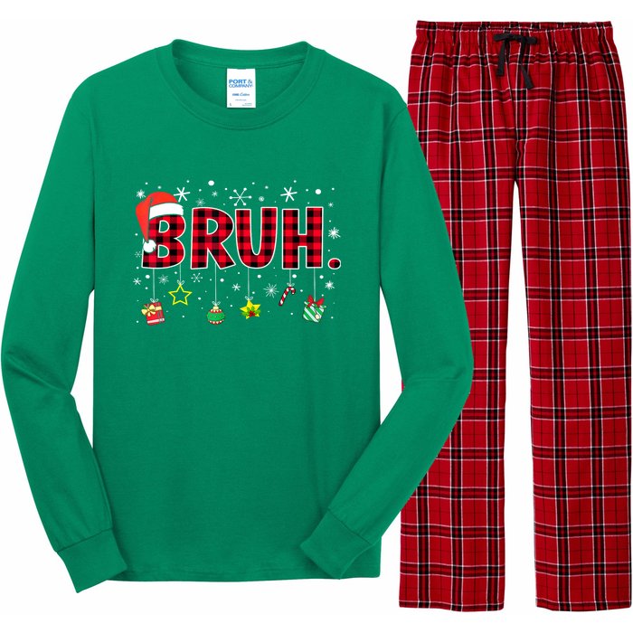 Bruh Funny Christmas Red Plaid Xmas Pajamas Gift Long Sleeve Pajama Set