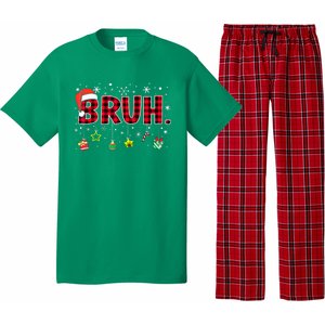 Bruh Funny Christmas Red Plaid Xmas Pajamas Gift Pajama Set