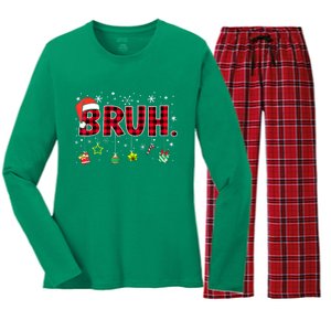 Bruh Funny Christmas Red Plaid Xmas Pajamas Gift Women's Long Sleeve Flannel Pajama Set 