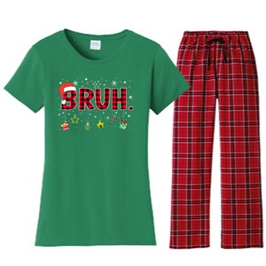 Bruh Funny Christmas Red Plaid Xmas Pajamas Gift Women's Flannel Pajama Set