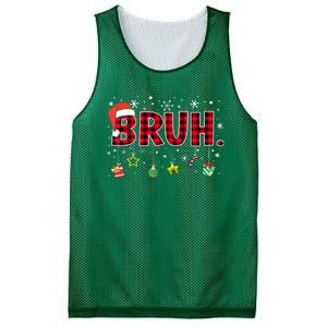 Bruh Funny Christmas Red Plaid Xmas Pajamas Gift Mesh Reversible Basketball Jersey Tank