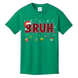 Bruh Funny Christmas Red Plaid Xmas Pajamas Gift Kids T-Shirt