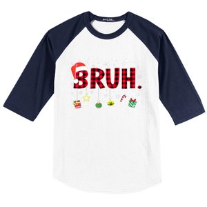 Bruh Funny Christmas Red Plaid Xmas Pajamas Gift Baseball Sleeve Shirt