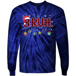 Bruh Funny Christmas Red Plaid Xmas Pajamas Gift Tie-Dye Long Sleeve Shirt