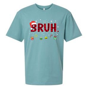 Bruh Funny Christmas Red Plaid Xmas Pajamas Gift Sueded Cloud Jersey T-Shirt