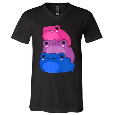 Bisexual Flag Color Frogs Subtle Bi Pride Lgbtq Aesthetic V-Neck T-Shirt