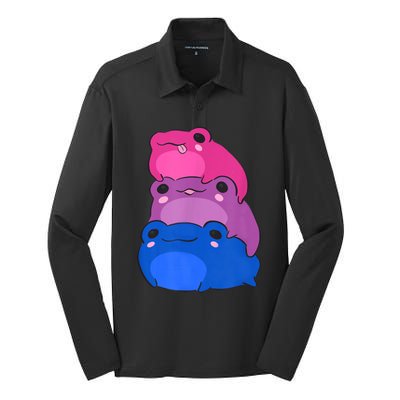 Bisexual Flag Color Frogs Subtle Bi Pride Lgbtq Aesthetic Silk Touch Performance Long Sleeve Polo