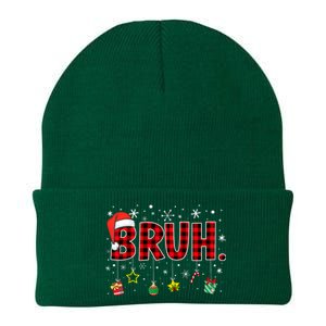 Bruh Funny Christmas Red Plaid Xmas Pajamas Knit Cap Winter Beanie