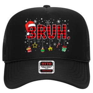 Bruh Funny Christmas Red Plaid Xmas Pajamas High Crown Mesh Back Trucker Hat