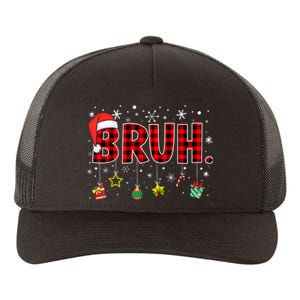 Bruh Funny Christmas Red Plaid Xmas Pajamas Yupoong Adult 5-Panel Trucker Hat