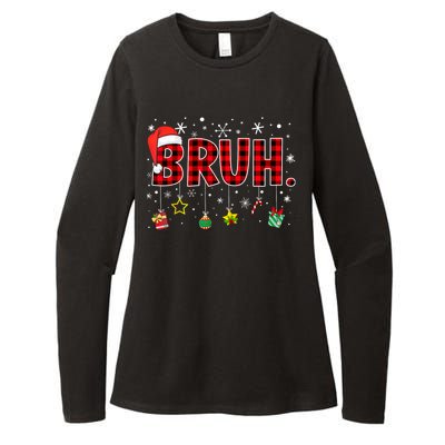 Bruh Funny Christmas Red Plaid Xmas Pajamas Womens CVC Long Sleeve Shirt