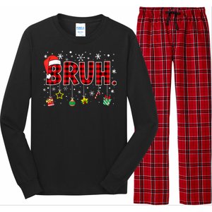 Bruh Funny Christmas Red Plaid Xmas Pajamas Long Sleeve Pajama Set