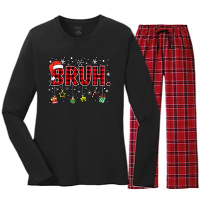 Bruh Funny Christmas Red Plaid Xmas Pajamas Women's Long Sleeve Flannel Pajama Set 