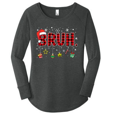 Bruh Funny Christmas Red Plaid Xmas Pajamas Women's Perfect Tri Tunic Long Sleeve Shirt