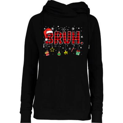 Bruh Funny Christmas Red Plaid Xmas Pajamas Womens Funnel Neck Pullover Hood