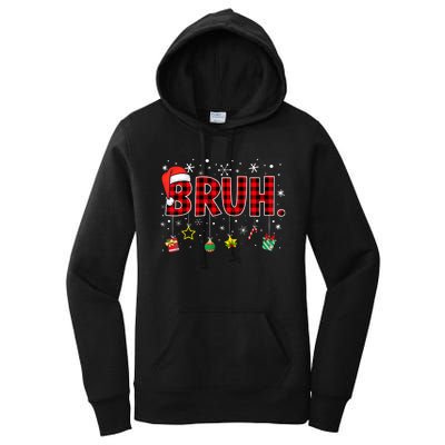 Bruh Funny Christmas Red Plaid Xmas Pajamas Women's Pullover Hoodie