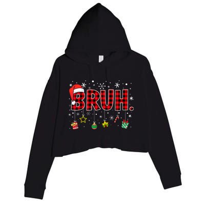 Bruh Funny Christmas Red Plaid Xmas Pajamas Crop Fleece Hoodie