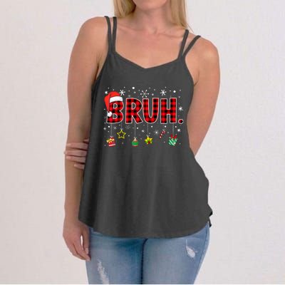 Bruh Funny Christmas Red Plaid Xmas Pajamas Women's Strappy Tank