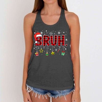 Bruh Funny Christmas Red Plaid Xmas Pajamas Women's Knotted Racerback Tank