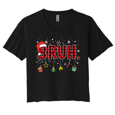 Bruh Funny Christmas Red Plaid Xmas Pajamas Women's Crop Top Tee