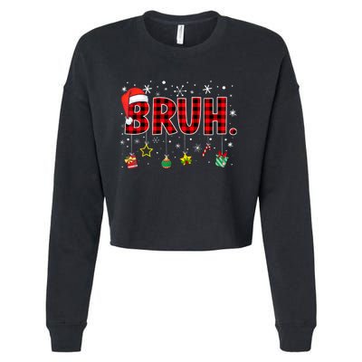 Bruh Funny Christmas Red Plaid Xmas Pajamas Cropped Pullover Crew