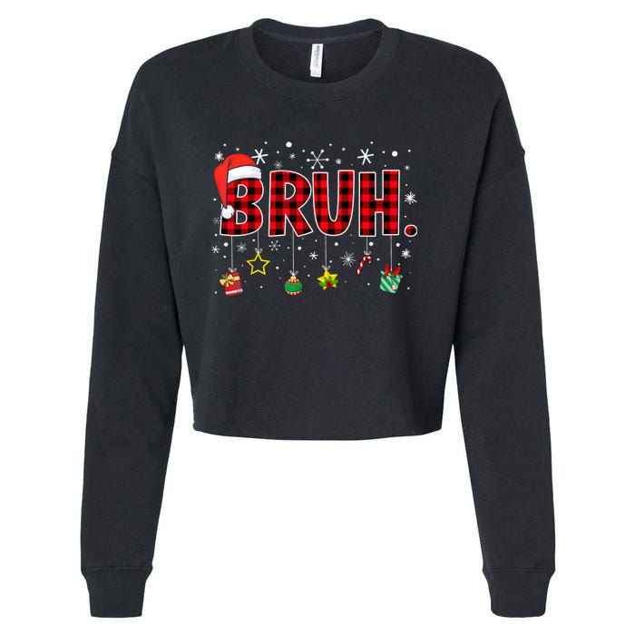 Bruh Funny Christmas Red Plaid Xmas Pajamas Cropped Pullover Crew