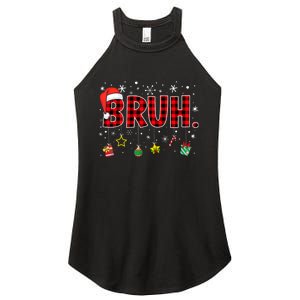 Bruh Funny Christmas Red Plaid Xmas Pajamas Women's Perfect Tri Rocker Tank