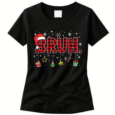 Bruh Funny Christmas Red Plaid Xmas Pajamas Women's T-Shirt