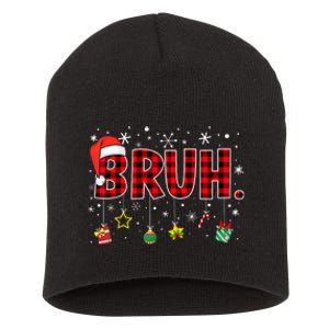 Bruh Funny Christmas Red Plaid Xmas Pajamas Short Acrylic Beanie