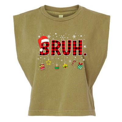 Bruh Funny Christmas Red Plaid Xmas Pajamas Garment-Dyed Women's Muscle Tee