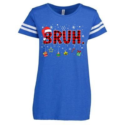 Bruh Funny Christmas Red Plaid Xmas Pajamas Enza Ladies Jersey Football T-Shirt