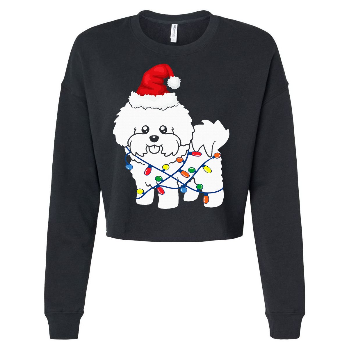 Bichon Frise Christmas Light Funny Dog Lover Gift Cropped Pullover Crew
