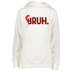 Bruh Funny Christmas Plaid Teens Xmas Pajamas Womens Funnel Neck Pullover Hood