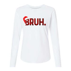 Bruh Funny Christmas Plaid Teens Xmas Pajamas Womens Cotton Relaxed Long Sleeve T-Shirt