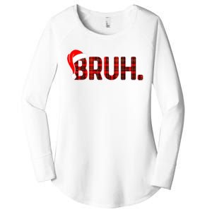 Bruh Funny Christmas Plaid Teens Xmas Pajamas Women's Perfect Tri Tunic Long Sleeve Shirt