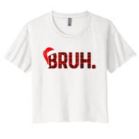 Bruh Funny Christmas Plaid Teens Xmas Pajamas Women's Crop Top Tee