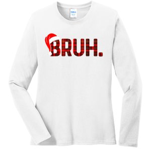 Bruh Funny Christmas Plaid Teens Xmas Pajamas Ladies Long Sleeve Shirt