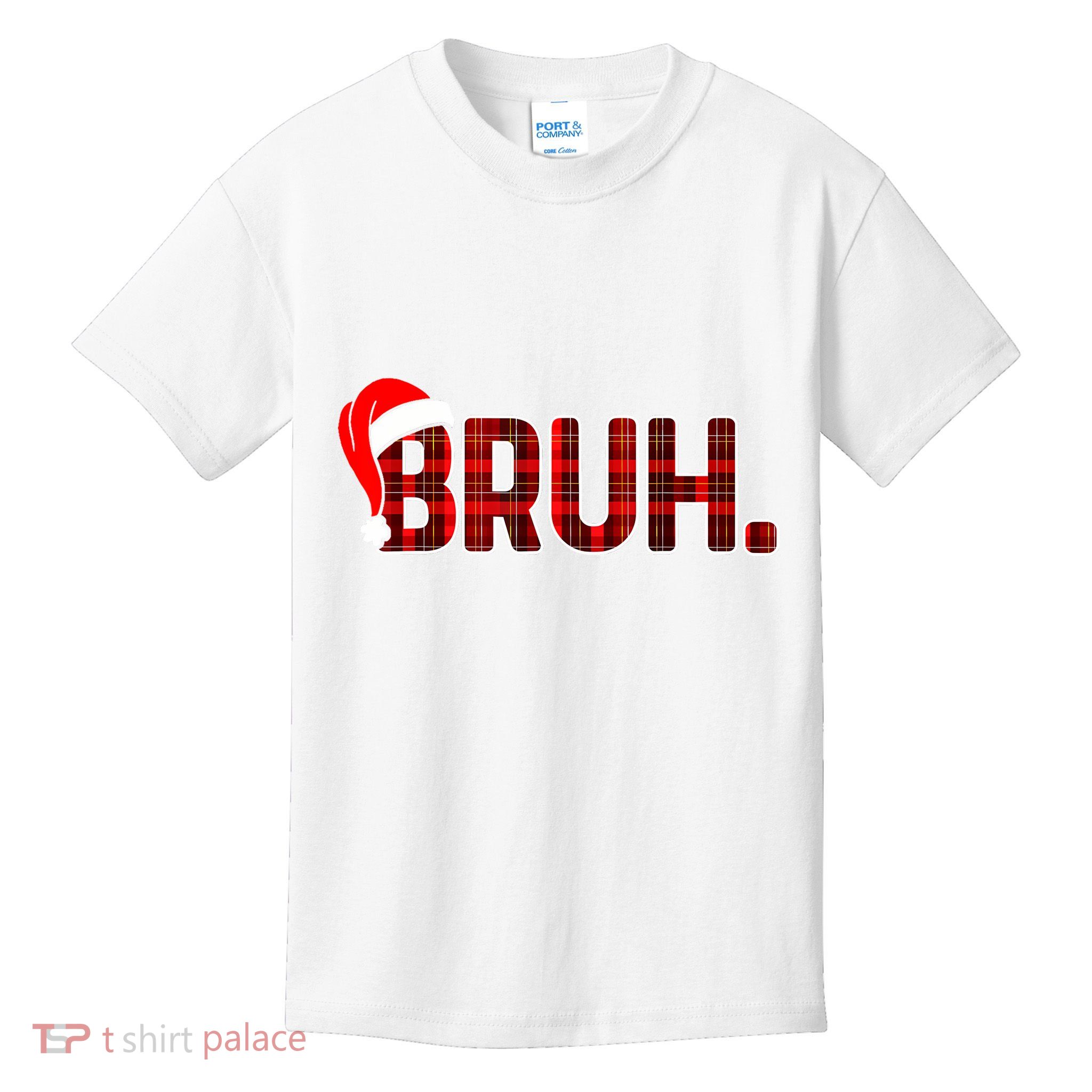 Bruh Funny Christmas Plaid Teens Xmas Pajamas Kids T-Shirt