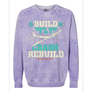 Build Fly Crash Rebuild RC Airplane Pilot RC Plane Colorblast Crewneck Sweatshirt