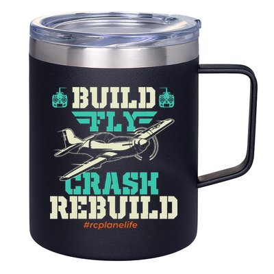 Build Fly Crash Rebuild RC Airplane Pilot RC Plane 12oz Stainless Steel Coffee Mug