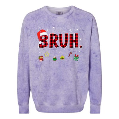 Bruh Funny Christmas Red Plaid Colorblast Crewneck Sweatshirt